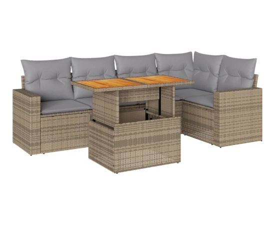 vidaXL 6-cz. zestaw mebli ogrodowych z poduszkami, beżowy, polirattan Dārza mēbeļu komplekti