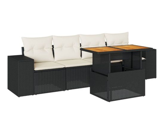 vidaXL 5-cz. zestaw wypoczynkowy do ogrodu, poduszki, czarny rattan PE Dārza mēbeļu komplekti