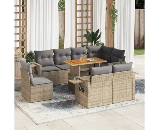 vidaXL 9-cz. zestaw mebli ogrodowych z poduszkami, beżowy, polirattan Dārza mēbeļu komplekti