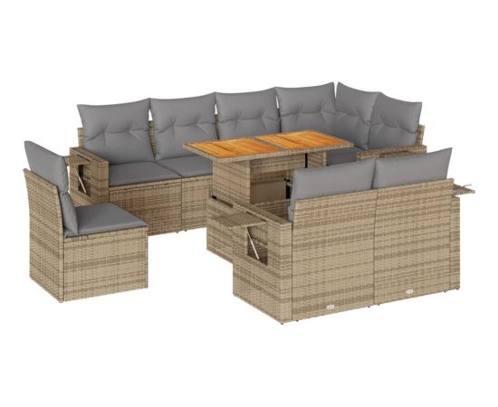 vidaXL 9-cz. zestaw mebli ogrodowych z poduszkami, beżowy, polirattan Dārza mēbeļu komplekti