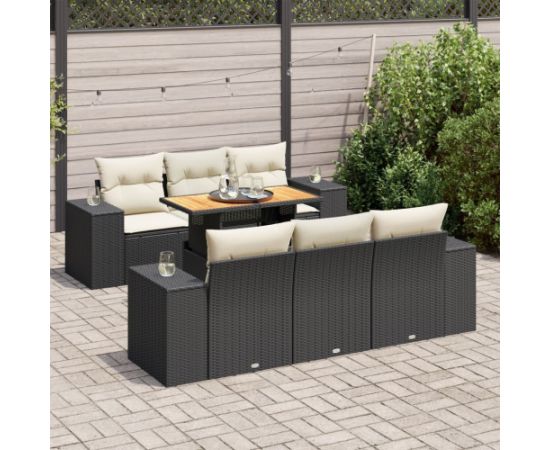 vidaXL 7-cz. zestaw wypoczynkowy do ogrodu, z poduszkami, czarny Dārza mēbeļu komplekti