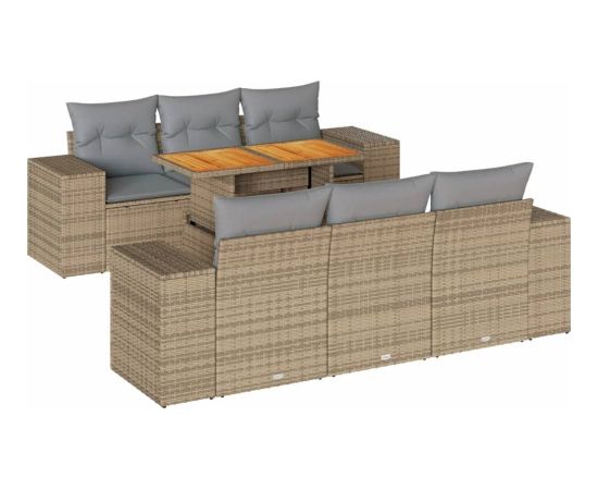 vidaXL 7-cz. zestaw wypoczynkowy do ogrodu, z poduszkami, beżowy Dārza mēbeļu komplekti