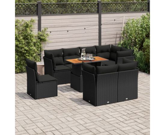 vidaXL 9-cz. zestaw wypoczynkowy do ogrodu, z poduszkami, czarny Dārza mēbeļu komplekti