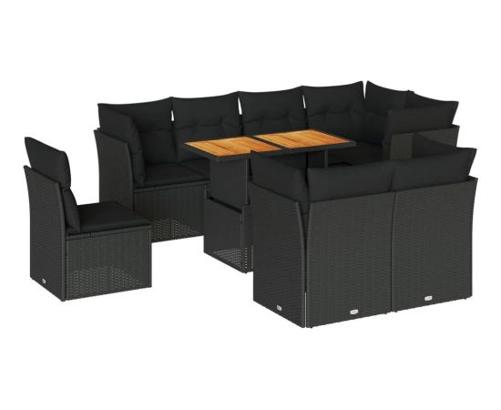 vidaXL 9-cz. zestaw wypoczynkowy do ogrodu, z poduszkami, czarny Dārza mēbeļu komplekti