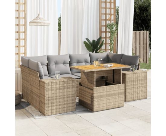 vidaXL 7-cz. zestaw wypoczynkowy do ogrodu, z poduszkami, beżowy Dārza mēbeļu komplekti