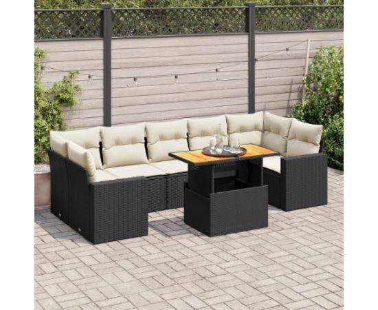 vidaXL 8-cz. zestaw wypoczynkowy do ogrodu, z poduszkami, czarny Dārza mēbeļu komplekti