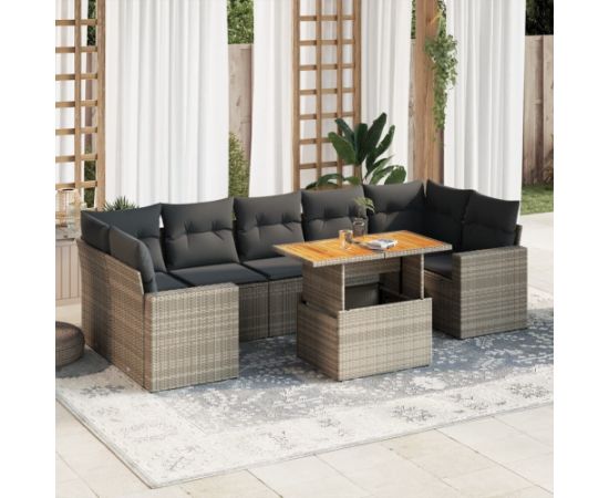 vidaXL 8-cz. zestaw mebli ogrodowych z poduszkami, szary, polirattan Dārza mēbeļu komplekti