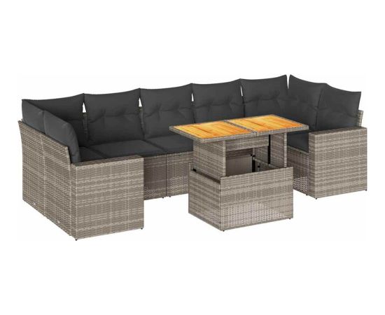 vidaXL 8-cz. zestaw mebli ogrodowych z poduszkami, szary, polirattan Dārza mēbeļu komplekti