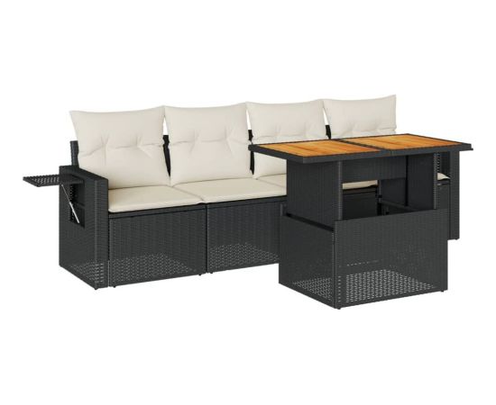 vidaXL 5-cz. zestaw wypoczynkowy do ogrodu, poduszki, czarny rattan PE Dārza mēbeļu komplekti