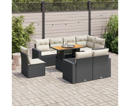 vidaXL 9-cz. zestaw wypoczynkowy do ogrodu, z poduszkami, czarny Dārza mēbeļu komplekti