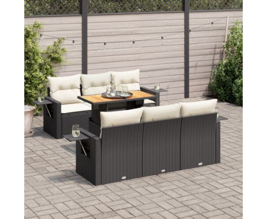 vidaXL 7-cz. zestaw wypoczynkowy do ogrodu, z poduszkami, czarny Dārza mēbeļu komplekti