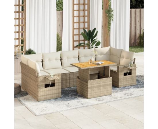 vidaXL 8-cz. zestaw mebli ogrodowych z poduszkami, beżowy, polirattan Dārza mēbeļu komplekti