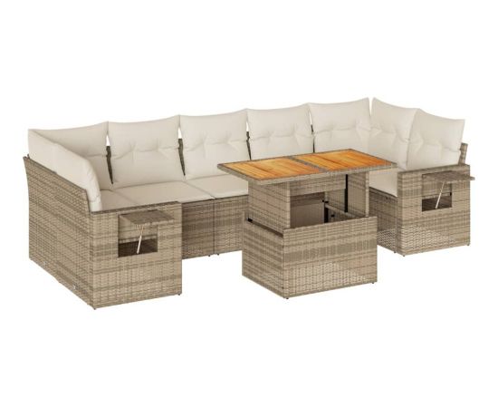 vidaXL 8-cz. zestaw mebli ogrodowych z poduszkami, beżowy, polirattan Dārza mēbeļu komplekti