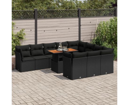 vidaXL 11-cz. zestaw wypoczynkowy do ogrodu, poduszki czarny rattan PE Dārza mēbeļu komplekti