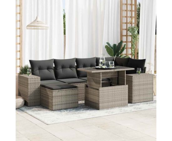 vidaXL 7-cz. zestaw wypoczynkowy do ogrodu, z poduszkami, szary Dārza mēbeļu komplekti