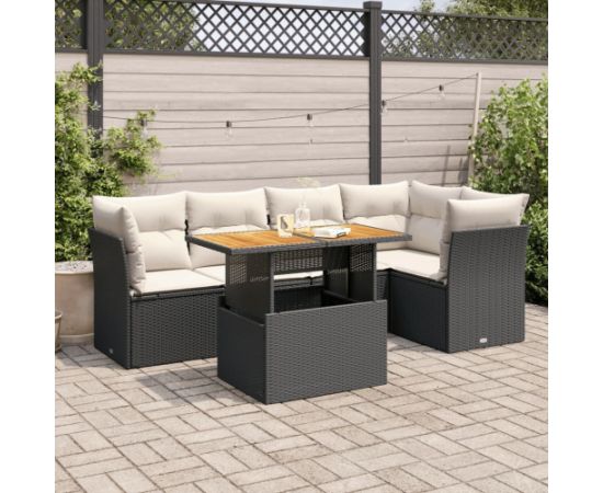 vidaXL 6-cz. zestaw mebli ogrodowych z poduszkami, czarny polirattan Dārza mēbeļu komplekti