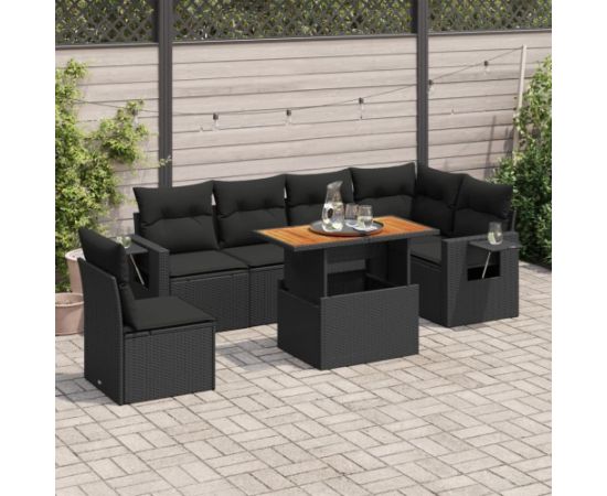 vidaXL 7-cz. zestaw wypoczynkowy do ogrodu, z poduszkami, czarny Dārza mēbeļu komplekti