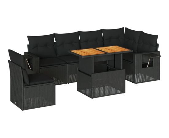 vidaXL 7-cz. zestaw wypoczynkowy do ogrodu, z poduszkami, czarny Dārza mēbeļu komplekti