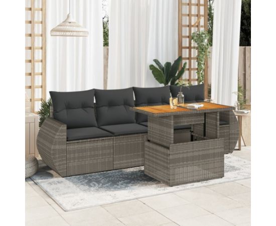 vidaXL 5-cz. zestaw wypoczynkowy do ogrodu, poduszki, szary rattan PE Dārza mēbeļu komplekti