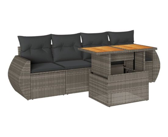 vidaXL 5-cz. zestaw wypoczynkowy do ogrodu, poduszki, szary rattan PE Dārza mēbeļu komplekti