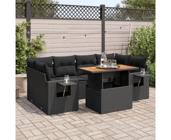 vidaXL 7-cz. zestaw wypoczynkowy do ogrodu, z poduszkami, czarny Dārza mēbeļu komplekti