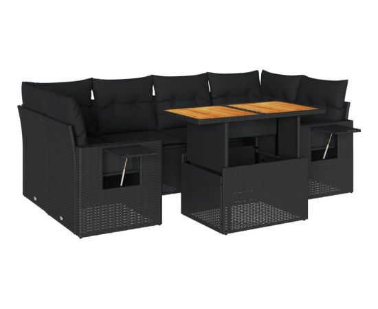 vidaXL 7-cz. zestaw wypoczynkowy do ogrodu, z poduszkami, czarny Dārza mēbeļu komplekti