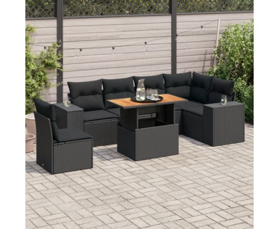 vidaXL 7-cz. zestaw wypoczynkowy do ogrodu, z poduszkami, czarny Dārza mēbeļu komplekti