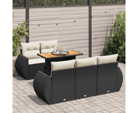 vidaXL 6-cz. zestaw mebli ogrodowych z poduszkami, czarny polirattan Dārza mēbeļu komplekti