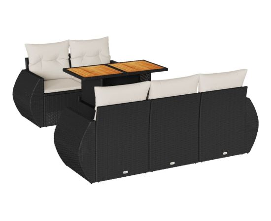 vidaXL 6-cz. zestaw mebli ogrodowych z poduszkami, czarny polirattan Dārza mēbeļu komplekti