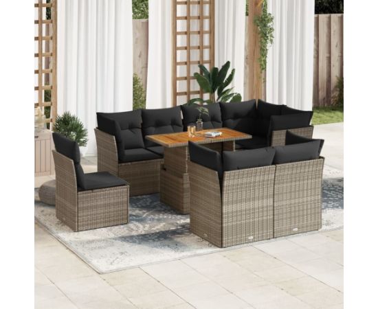 vidaXL 9-cz. zestaw mebli ogrodowych z poduszkami, szary, polirattan Dārza mēbeļu komplekti