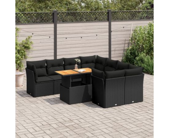 vidaXL 9-cz. zestaw wypoczynkowy do ogrodu, z poduszkami, czarny Dārza mēbeļu komplekti