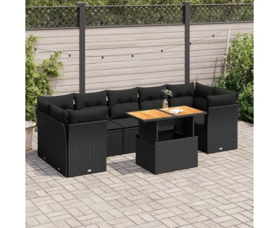 vidaXL 8-cz. zestaw wypoczynkowy do ogrodu, z poduszkami, czarny Dārza mēbeļu komplekti