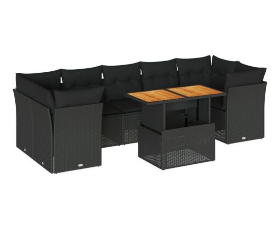 vidaXL 8-cz. zestaw wypoczynkowy do ogrodu, z poduszkami, czarny Dārza mēbeļu komplekti