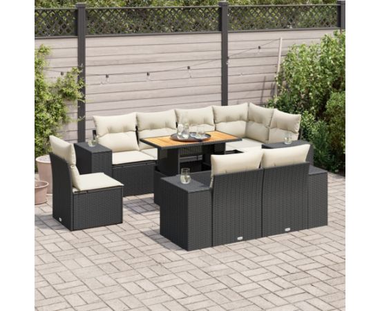 vidaXL 9-cz. zestaw wypoczynkowy do ogrodu, z poduszkami, czarny Dārza mēbeļu komplekti