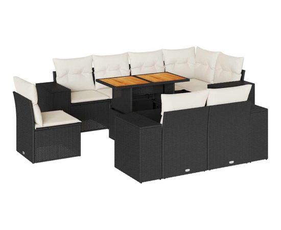 vidaXL 9-cz. zestaw wypoczynkowy do ogrodu, z poduszkami, czarny Dārza mēbeļu komplekti