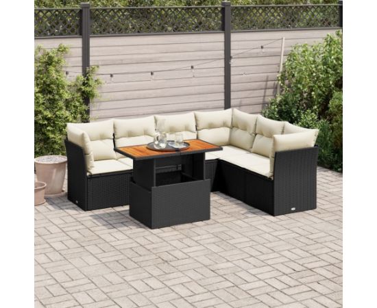 vidaXL 7-cz. zestaw wypoczynkowy do ogrodu, z poduszkami, czarny Dārza mēbeļu komplekti