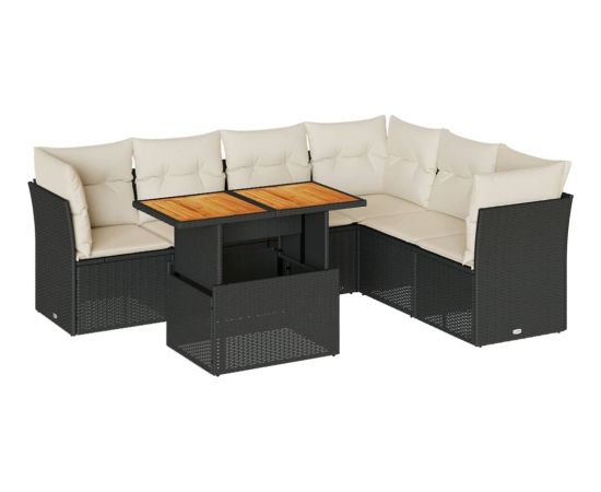 vidaXL 7-cz. zestaw wypoczynkowy do ogrodu, z poduszkami, czarny Dārza mēbeļu komplekti