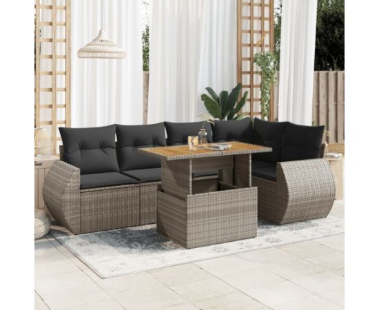 vidaXL 6-cz. zestaw mebli ogrodowych z poduszkami, szary, polirattan Dārza mēbeļu komplekti