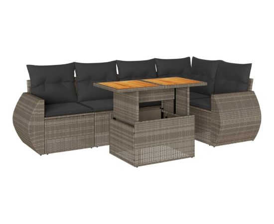 vidaXL 6-cz. zestaw mebli ogrodowych z poduszkami, szary, polirattan Dārza mēbeļu komplekti