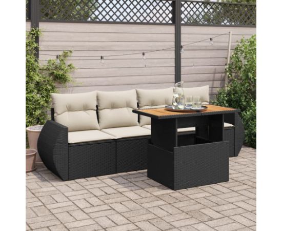 vidaXL 5-cz. zestaw wypoczynkowy do ogrodu, poduszki, czarny rattan PE Dārza mēbeļu komplekti