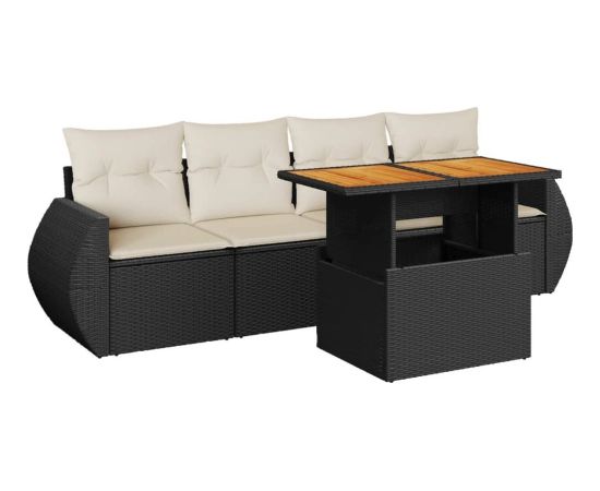 vidaXL 5-cz. zestaw wypoczynkowy do ogrodu, poduszki, czarny rattan PE Dārza mēbeļu komplekti