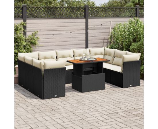 vidaXL 10-cz. zestaw wypoczynkowy do ogrodu, z poduszkami, czarny Dārza mēbeļu komplekti