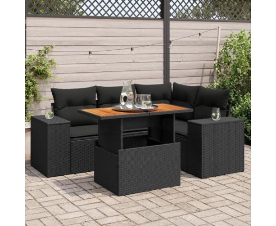 vidaXL 5-cz. zestaw wypoczynkowy do ogrodu, poduszki, czarny rattan PE Dārza mēbeļu komplekti