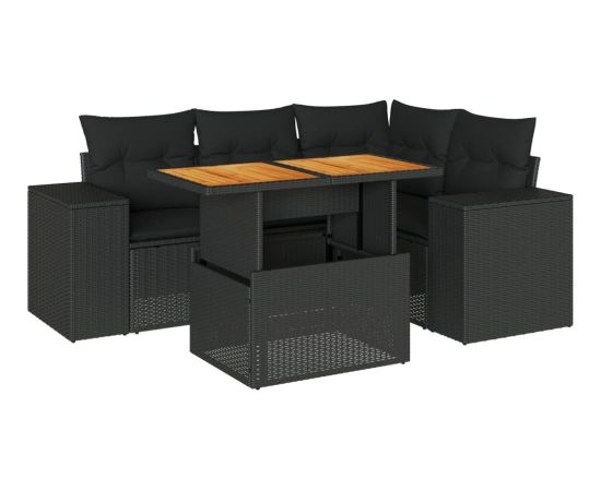 vidaXL 5-cz. zestaw wypoczynkowy do ogrodu, poduszki, czarny rattan PE Dārza mēbeļu komplekti