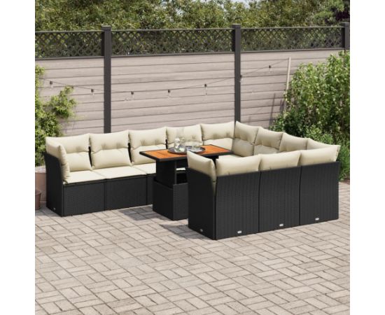 vidaXL 11-cz. zestaw wypoczynkowy do ogrodu, poduszki czarny rattan PE Dārza mēbeļu komplekti