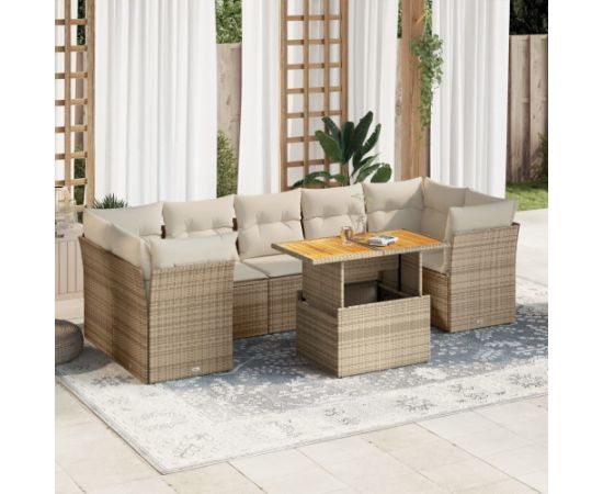 vidaXL 8-cz. zestaw mebli ogrodowych z poduszkami, beżowy, polirattan Dārza mēbeļu komplekti