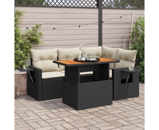 vidaXL 5-cz. zestaw wypoczynkowy do ogrodu, poduszki, czarny rattan PE Dārza mēbeļu komplekti