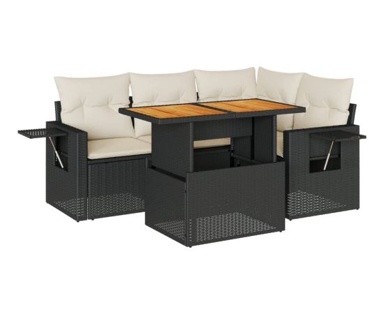 vidaXL 5-cz. zestaw wypoczynkowy do ogrodu, poduszki, czarny rattan PE Dārza mēbeļu komplekti