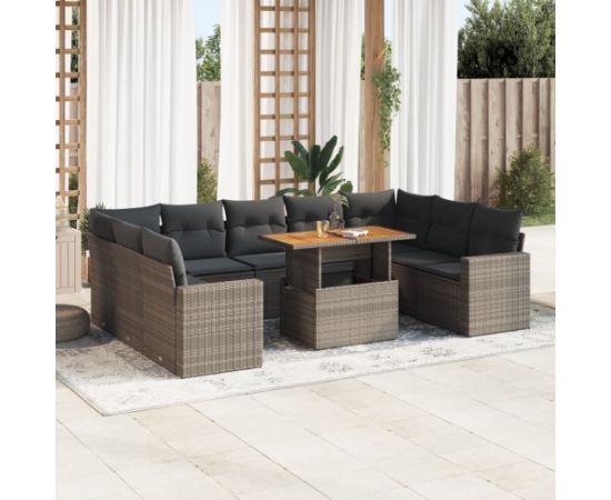 vidaXL 10-cz. zestaw wypoczynkowy do ogrodu, z poduszkami, szary Dārza mēbeļu komplekti