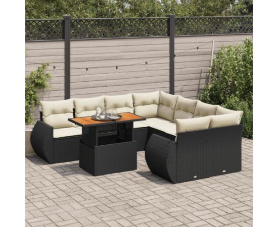 vidaXL 9-cz. zestaw wypoczynkowy do ogrodu, z poduszkami, czarny Dārza mēbeļu komplekti